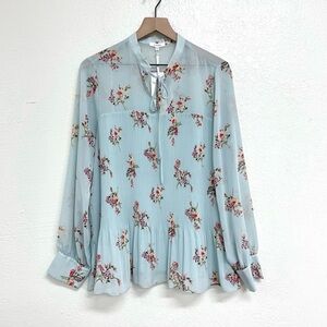 Pleione Floral Long Sleeve Accordion Pleated Blouse